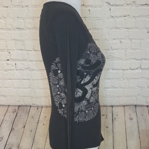 Lucky Brand Black Long Sleeve Henley with Silver Mandala - Picture 5 of 8